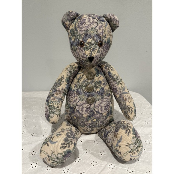 Handmade Other - Vintage Floral Tapestry Stuffed Teddy Bear Celestial Buttons 80's Grandmacore‎